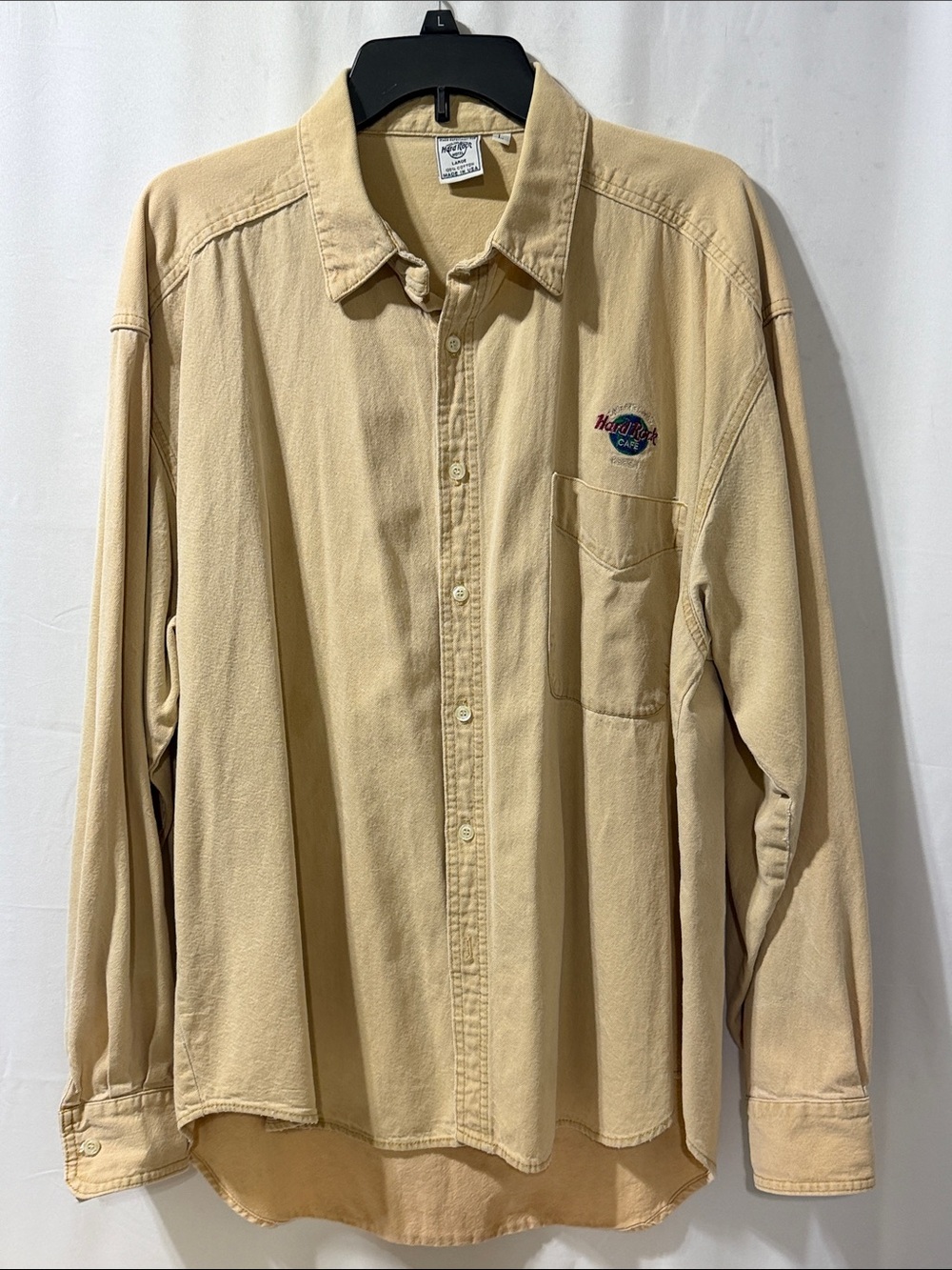 Hard Rock Cafe Men's Beige Long-Sleeve Button-Down Shirt